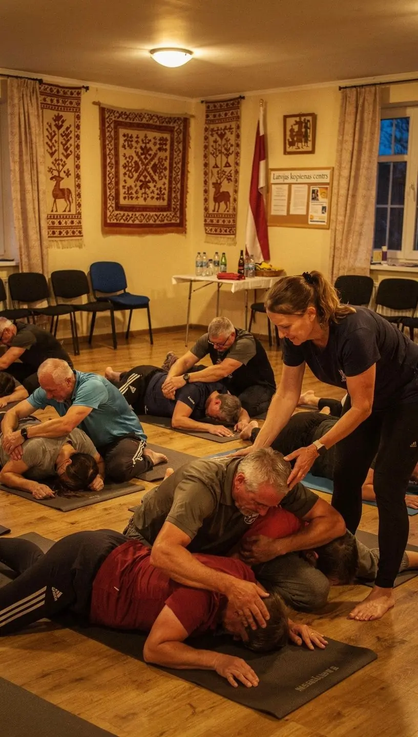 Sieviete veic vingrinājumus, stiprinot vēdera muskuļus mājās.